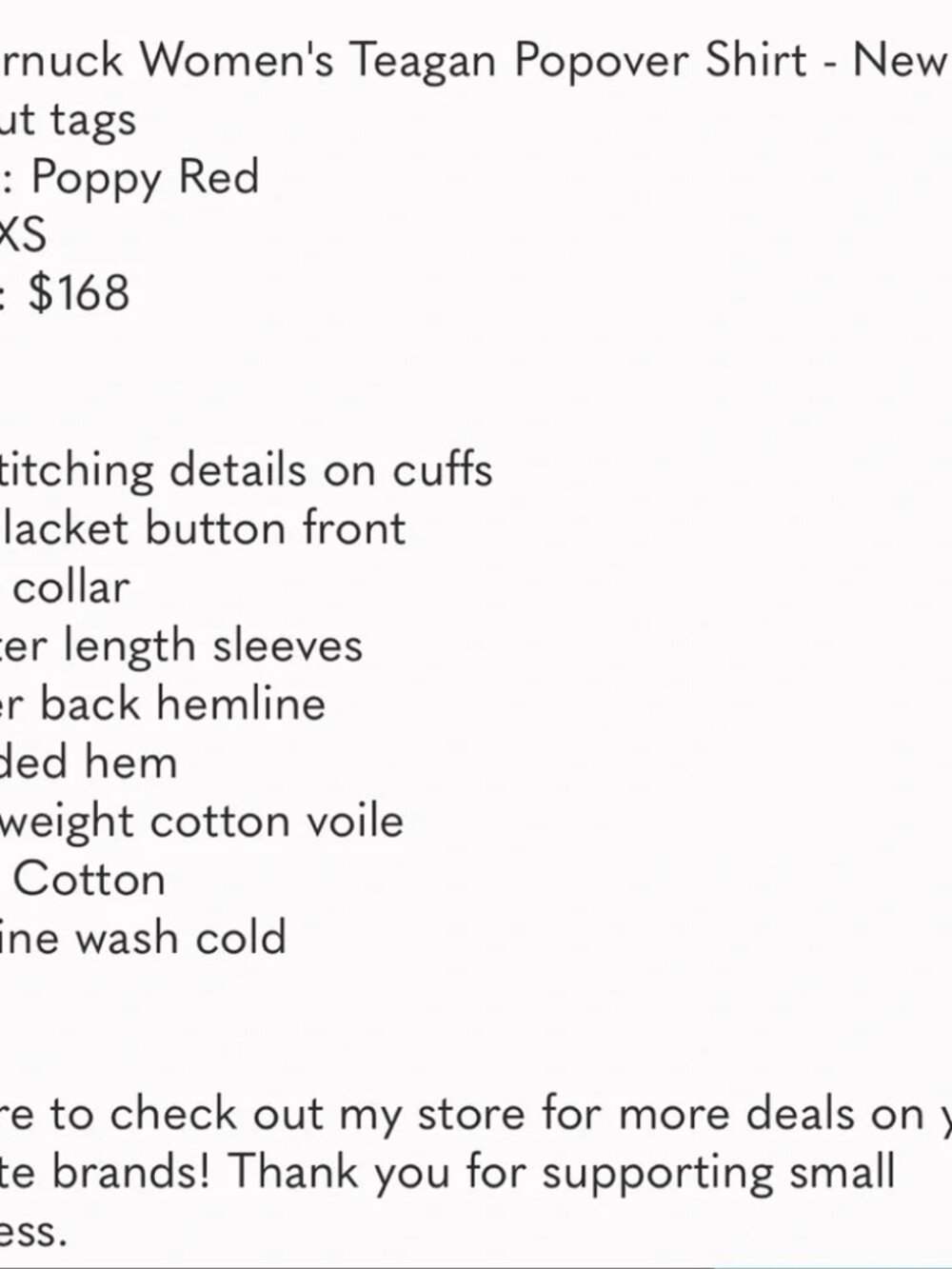 New Tuckernuck Poppy Red Teagan Popover Shirt Size M - Picture 5 of 13